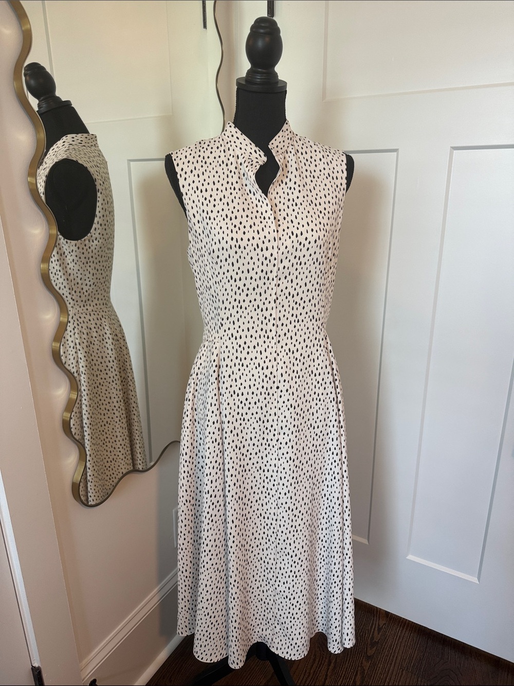 Adam Lippes Cream Midi Dress with Black Dot Print
